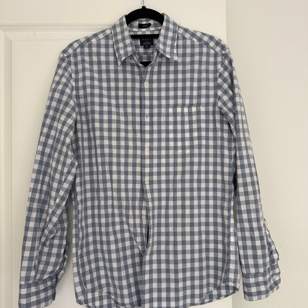 J Crew men’s checkered flex washed style button down collared shirt MEDIUM Slim